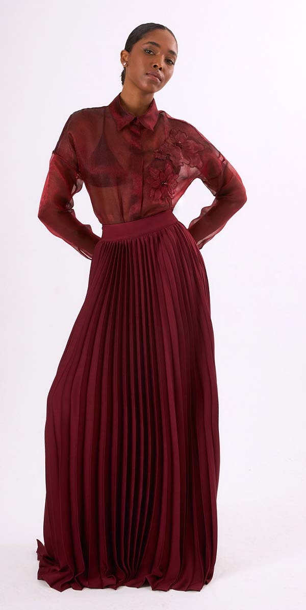 Rouge Organza Top and Pleated Skirt