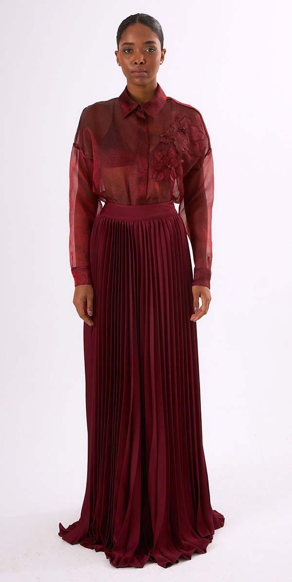 Rouge Organza Top and Pleated Skirt